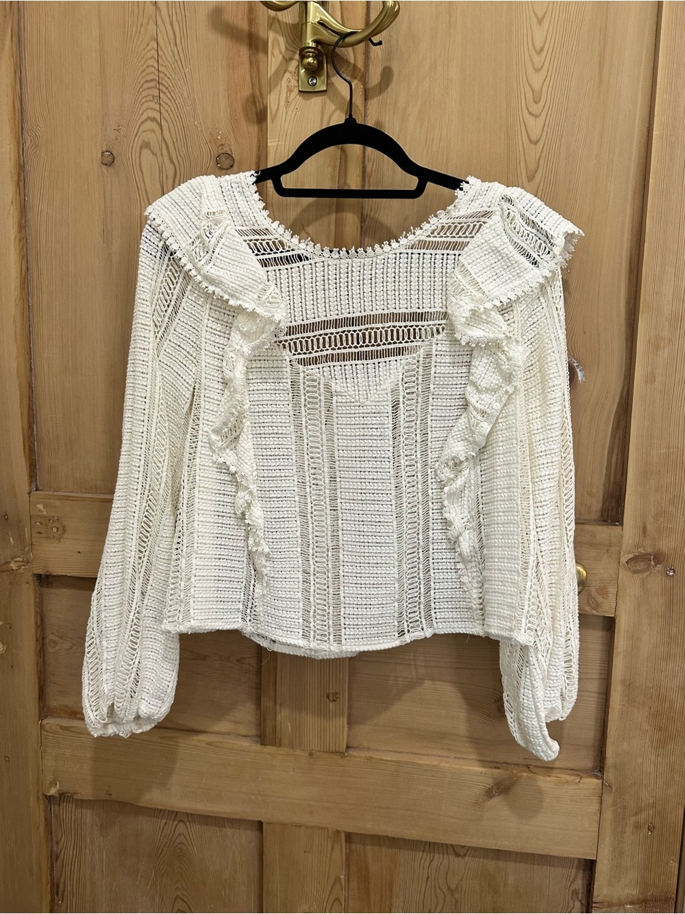 Sezane Ivory Crochet Ruffle-Trim Long-Sleeve size x-small